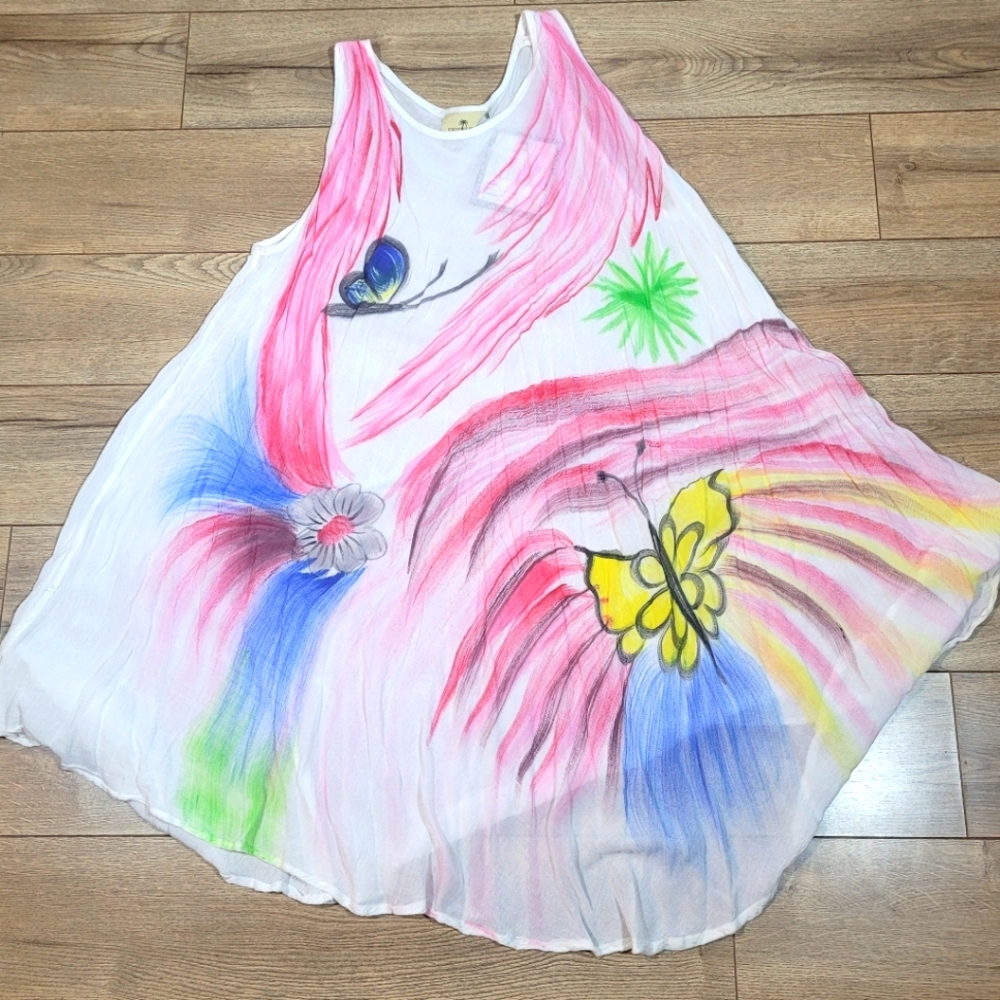 White Summer Tropical Sundress butterfly Print Women’s One Size. New with tags